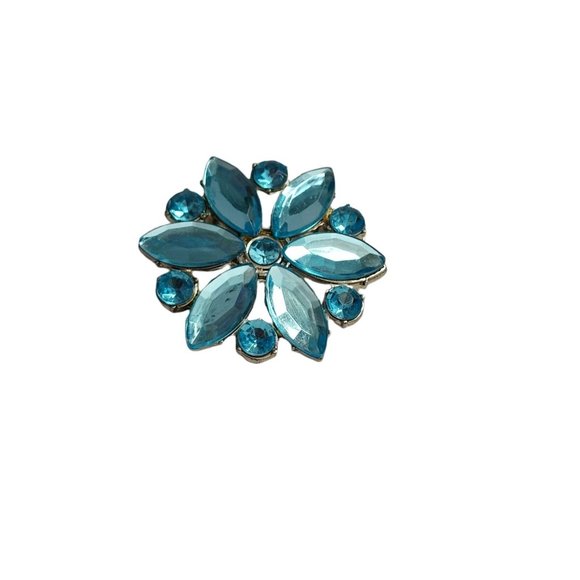 Vintage Glass Stone Light Blue Brooch Pin Flower Round - Picture 2 of 6